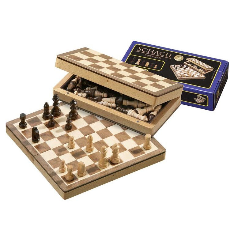 Jeu d'échecs de voyage magnétique bois bouleau/hêtre pièces charme -  dimensions 20 cm